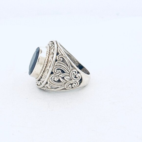 Estate Vintage Bali Sterling Silver 925 Black Onyx Ring Size 6 Statement 9.4g - Picture 6 of 10
